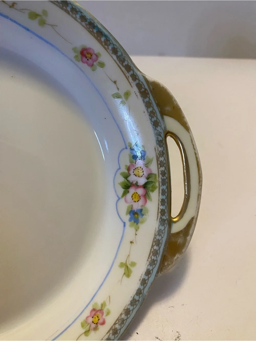 Nippon Porcelain Two Handle Salt/Teabag Dish-Hand Painted/Raised Gold Trim